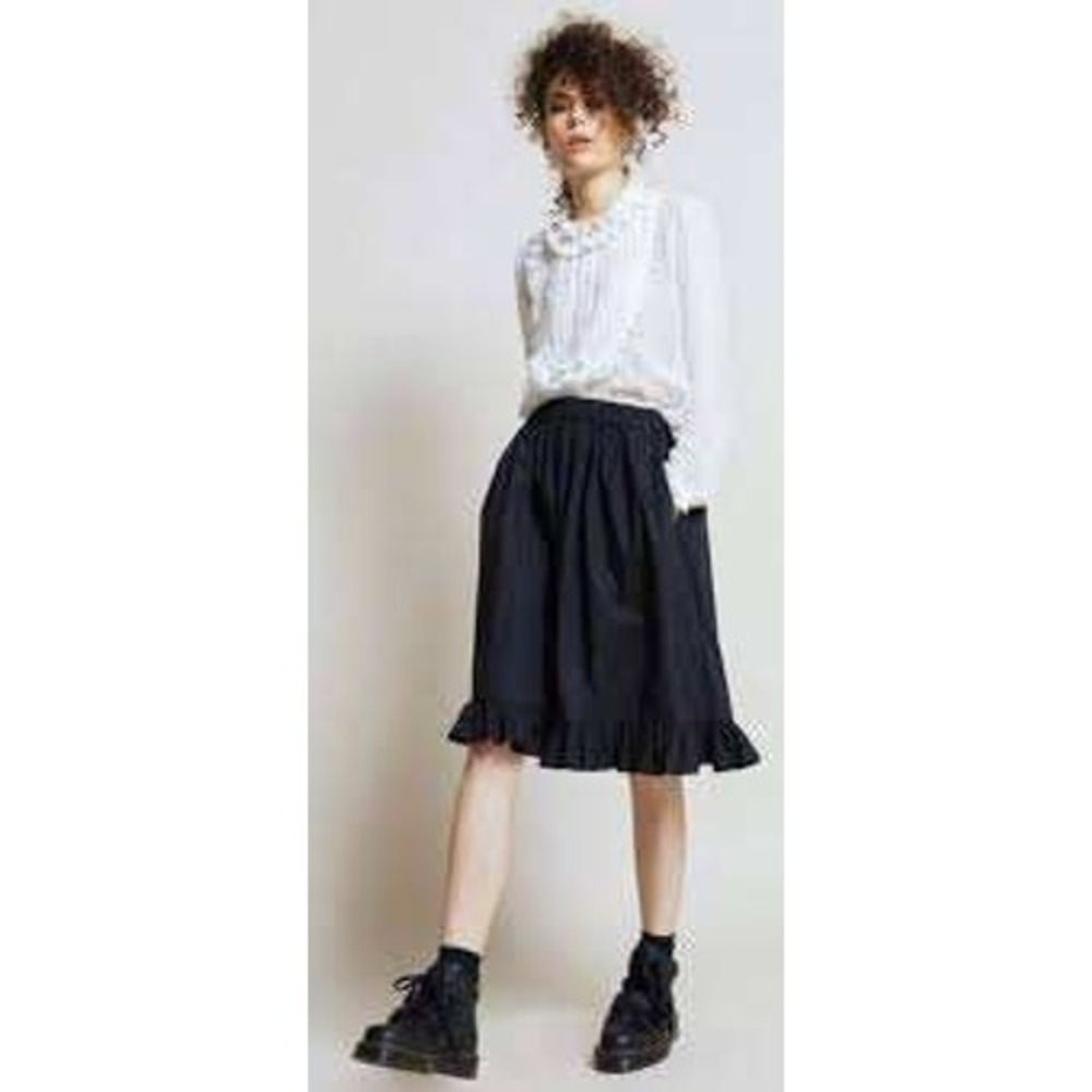 Karen Walker Black 100% Silk Ruffle Hem Midi Skirt US 8 UK 12